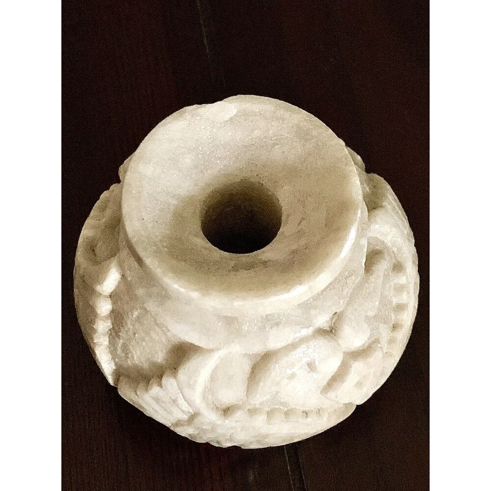 Vintage Chinese Hand Carved Soapstone Vase Double Koi Fish Motif Asian Decor